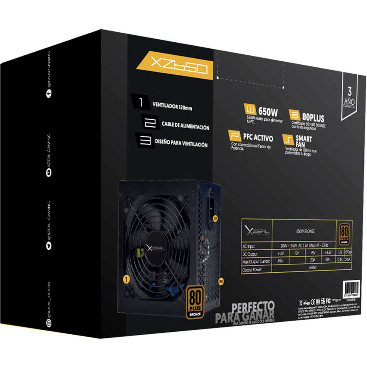 FUENTE DE PODER STYLOS 650 80 BRONZE PLUS , PFC ACTIVO, VENTILADO120MM
