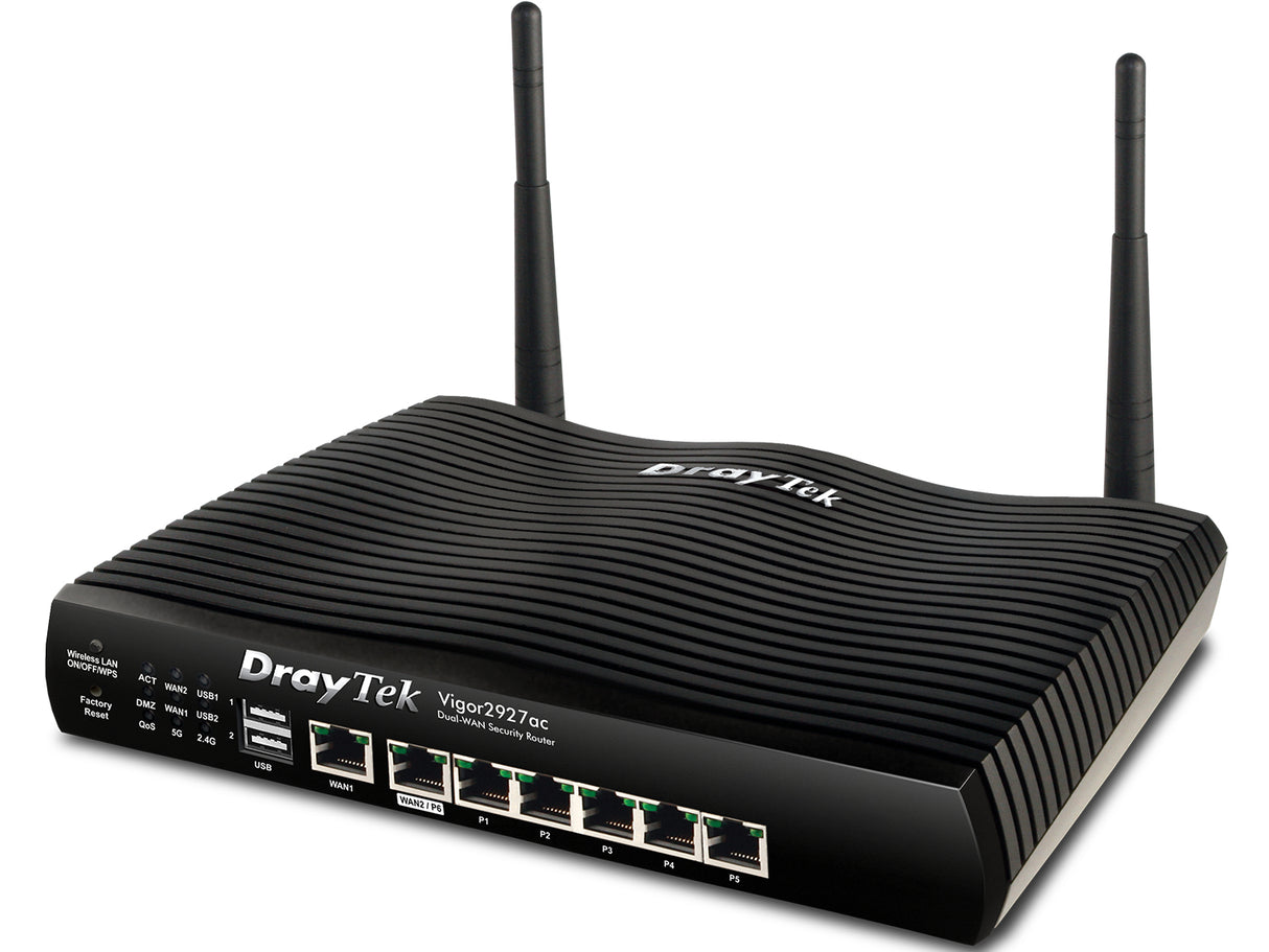DrayTek Vigor2927ac router inalámbrico Gigabit Ethernet Doble banda (2,4 GHz / 5 GHz) Negro, Wi-Fi 5 (802.11ac), Router