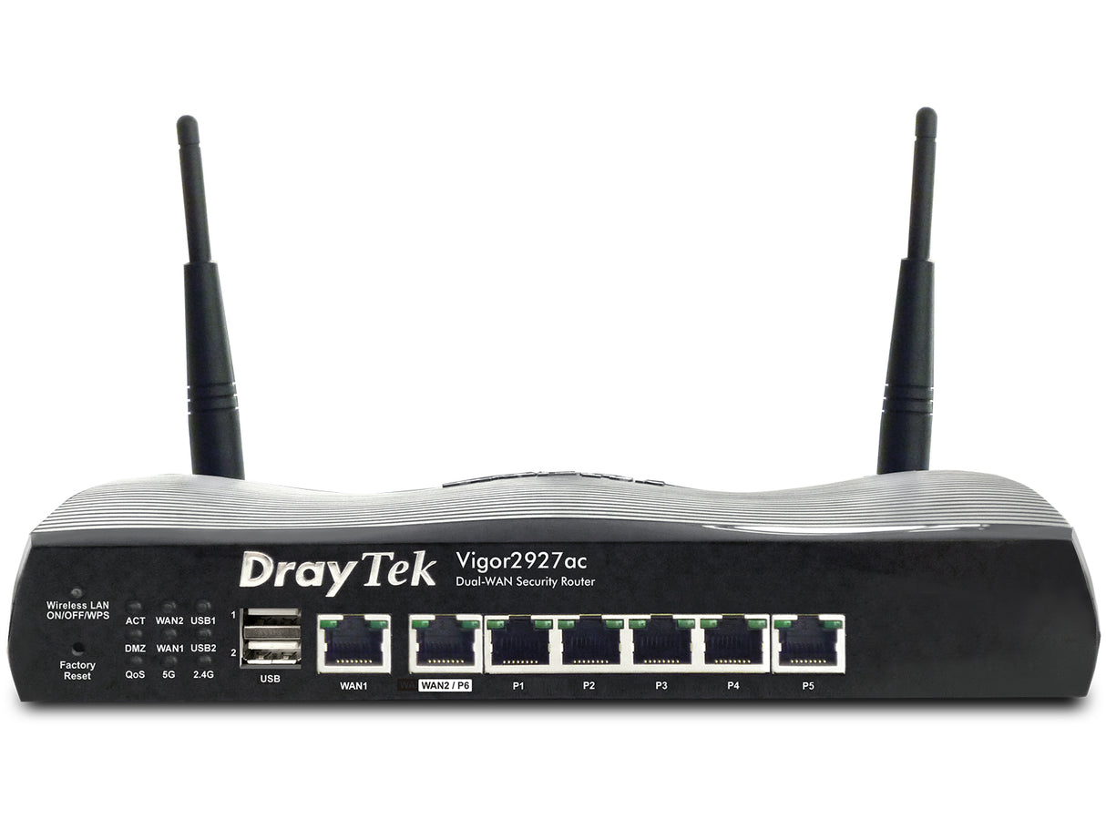 DrayTek Vigor2927ac router inalámbrico Gigabit Ethernet Doble banda (2,4 GHz / 5 GHz) Negro, Wi-Fi 5 (802.11ac), Router