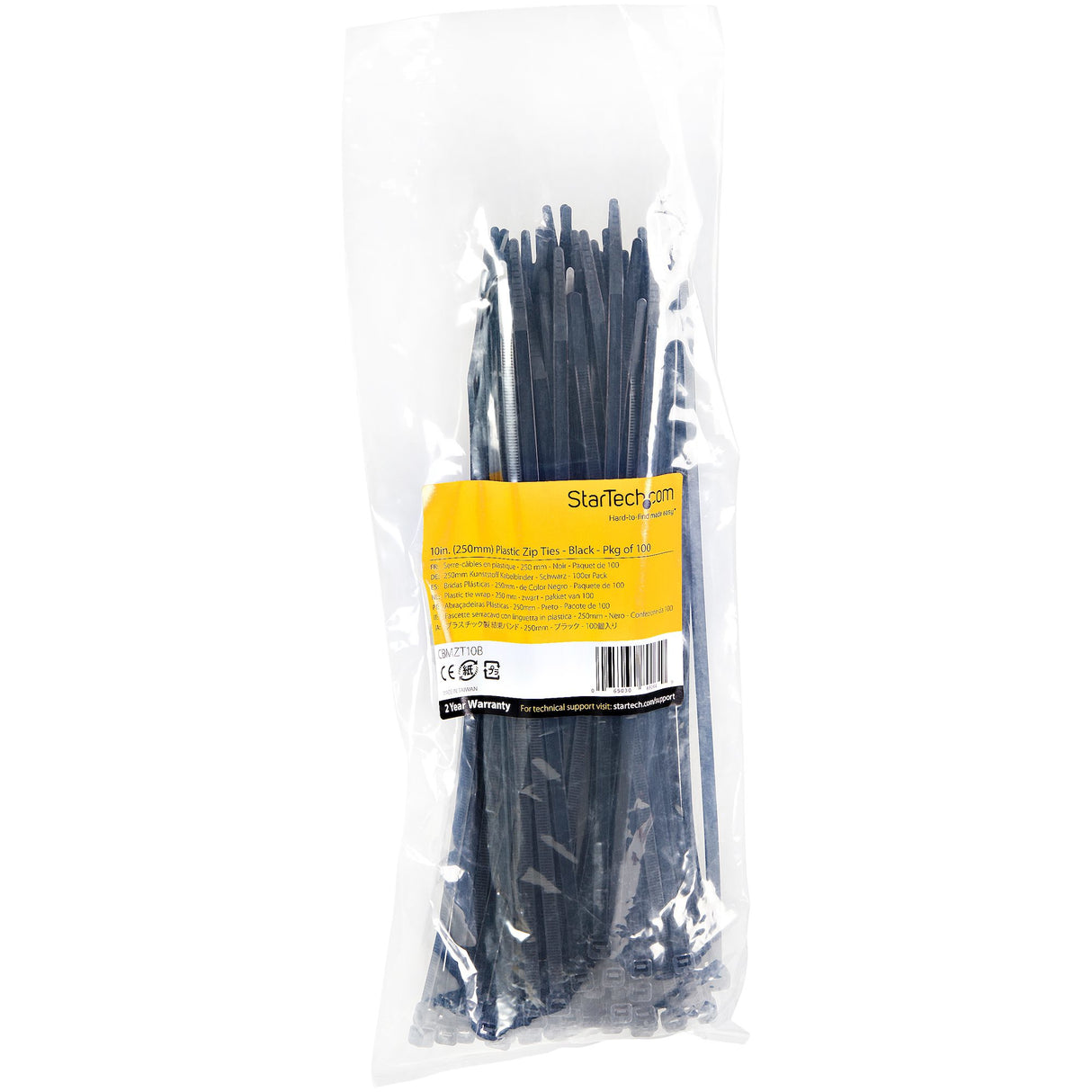 StarTech.com Bridas de 25cm para cables - 4 mm de ancho, 68 mm de diámetro, soportan 22 kg de tensión, de nylon, cierre