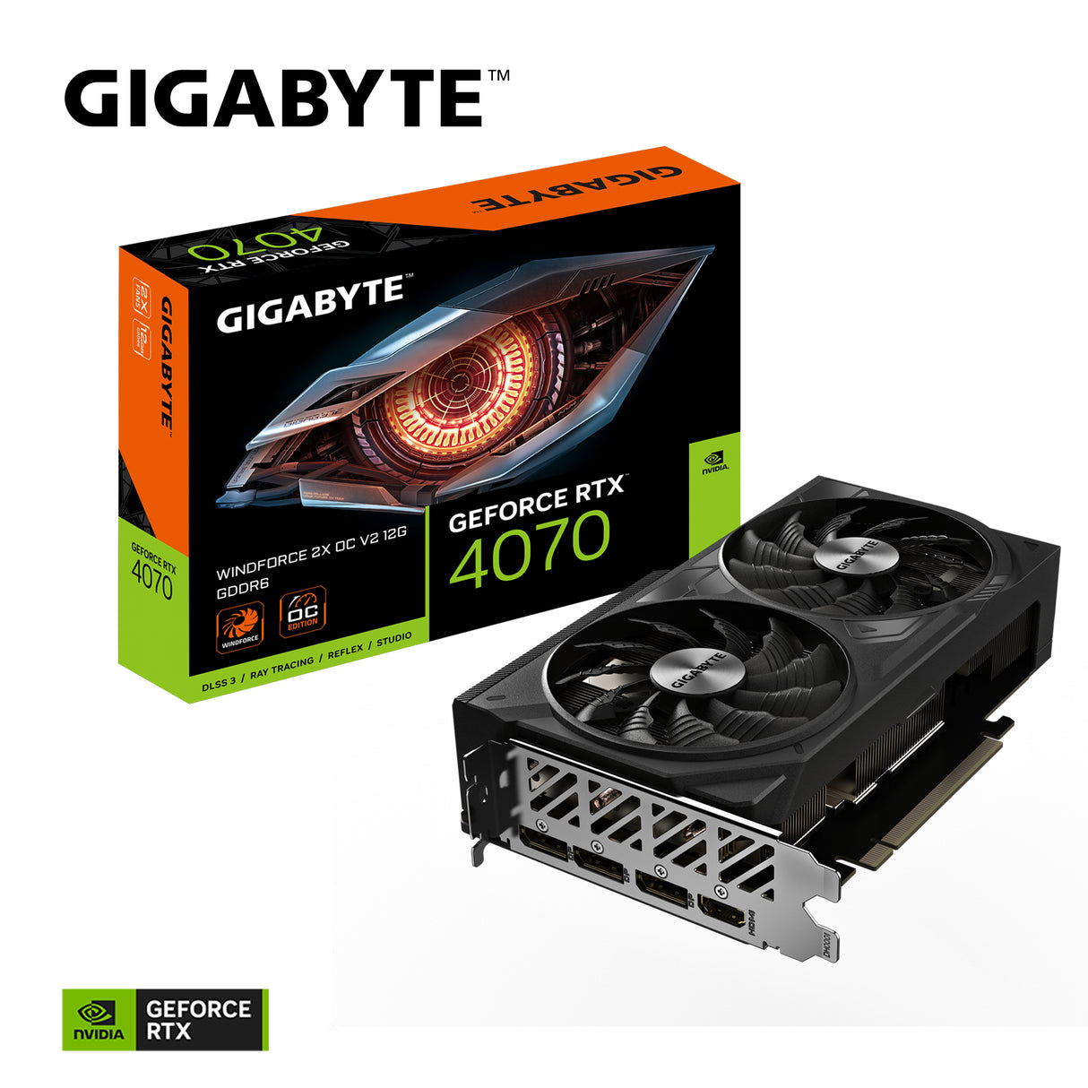 GIGABYTE Tarjeta Gráfica GeForce RTX 4070 WINDFORCE 2X OC V2 12G - 12GB GDDR6, 192bit, PCI-E 4.0, 2490MHz Core Clock, 3 x DisplayPort 1.4a, 1 x HDMI 2.1a, NVIDIA DLSS 3, GV-N4070WF2OCV2-12GD tarjetas gráficas Si 5888 NVIDIA GeForce RTX 4070
