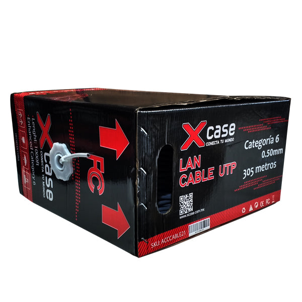 BOBINA XCASE CABLE 305 MTS UTP CAT 6, GRIS 0.50 MM