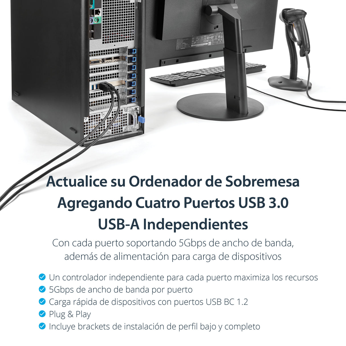 StarTech.com Adaptador Tarjeta PCI Express PCI-E 4 Puertos USB 3.0 UASP 2 Canales de 5Gbps con Alimentación Molex SATA T
