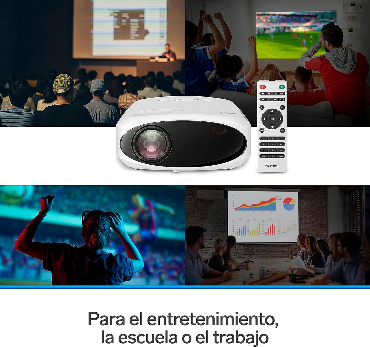 Proyector Steren Pro-400 Multimedia Pórtatil 9000 Lúmenes Fhd Resolución 1080P FullOffice.com