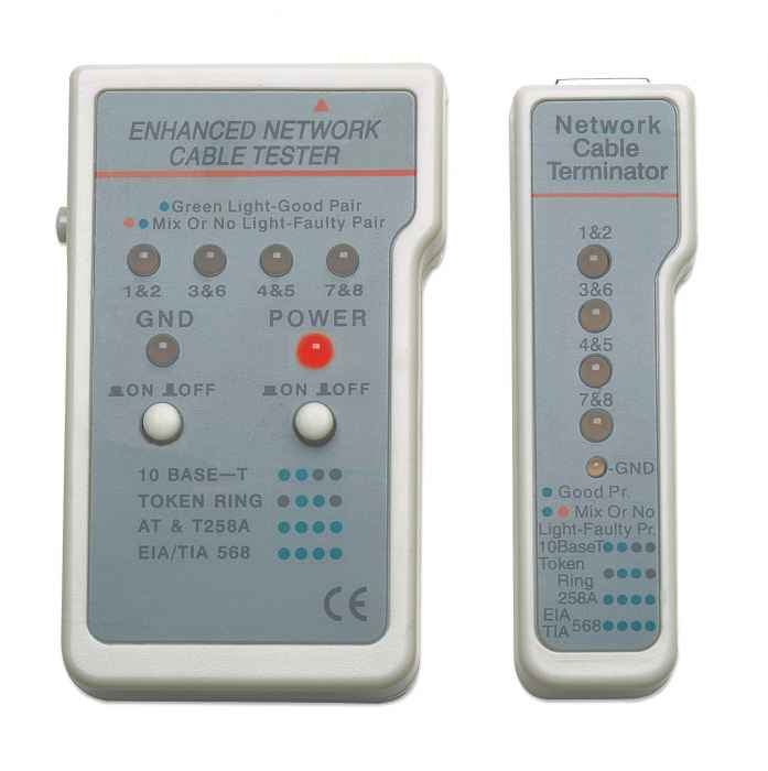 Intellinet Probador de Cables Multifuncional Cable Comprobador de cables UTP/STP RJ-11, RJ-45 Gris, Blanco Poder, Si