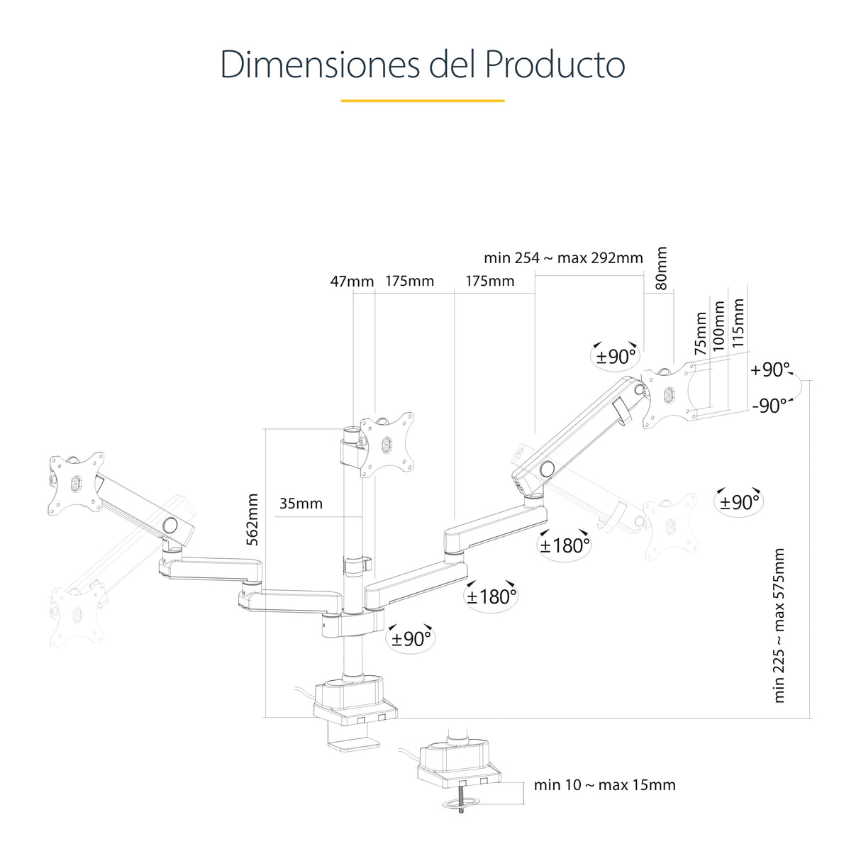 StarTech.com Soporte de Escritorio para 3 Monitores VESA 75x75/100x100 de 27 Pulgadas - Grommet o Abrazadera en C - Ajus