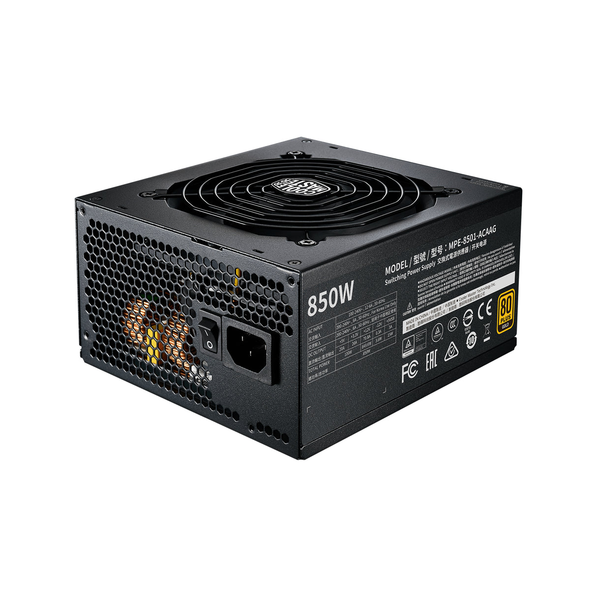 Cooler Master MWE Gold 850 - V2 Full Modular unidad de fuente de alimentación 850 W 24-pines ATX ATX Negro, 90 -264 V, A
