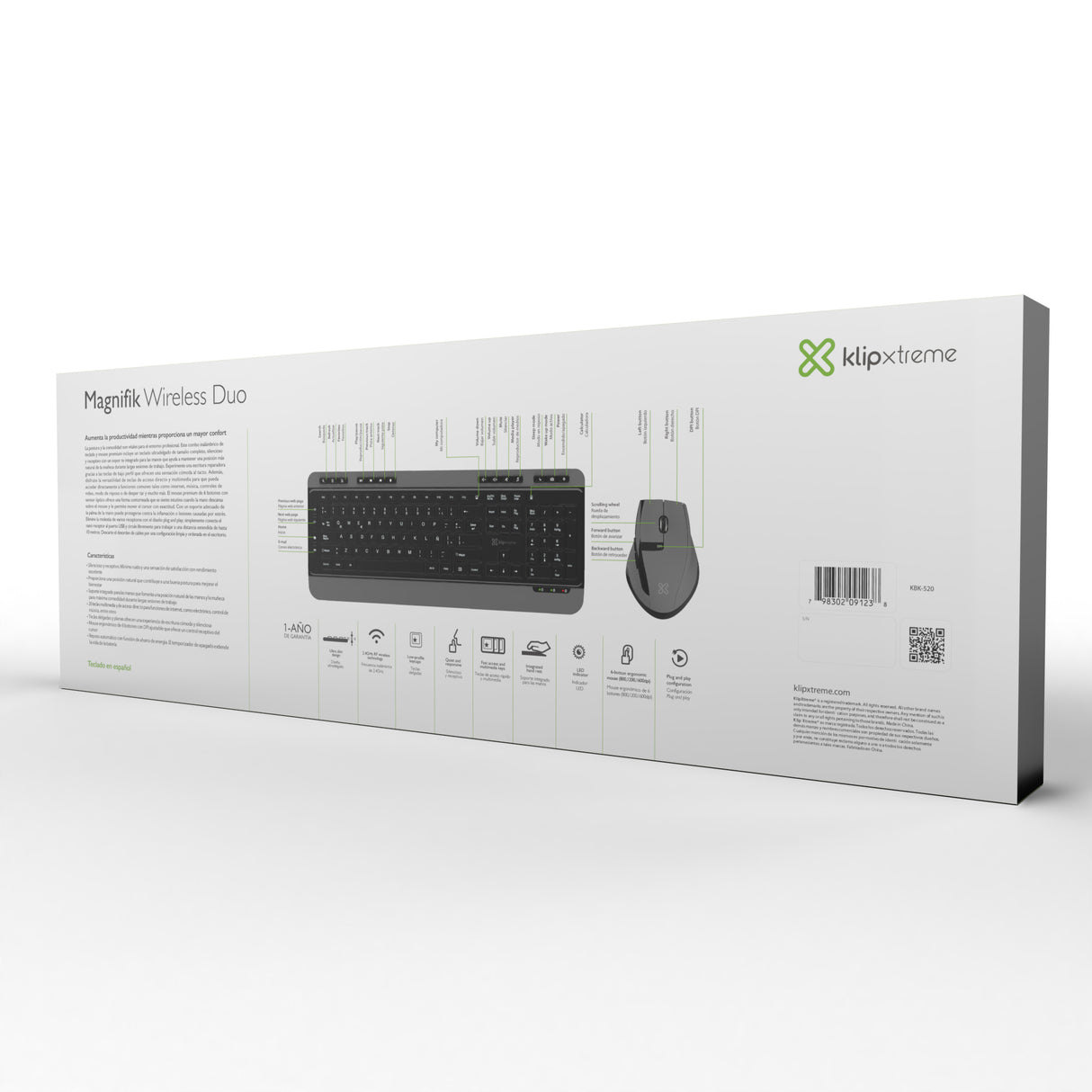 Klip Xtreme Magnifik teclado Ratón incluido Universal RF inalámbrico QWERTY Negro, Gris, Tamaño completo (100%)