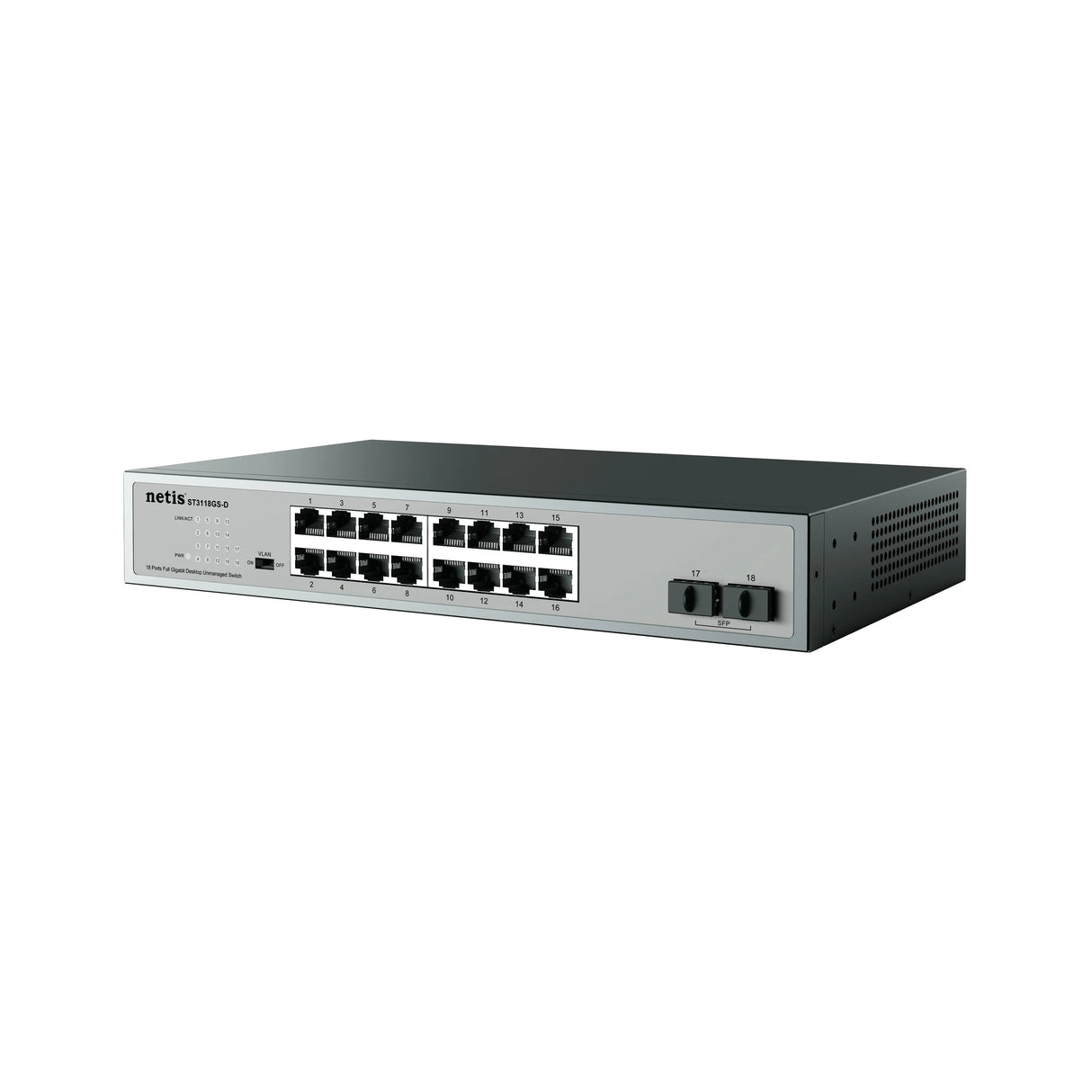 Netis System 18 Port Gigabit Ethernet Switch No administrado Gigabit Ethernet (10/100/1000) Gris, Bidireccional completo