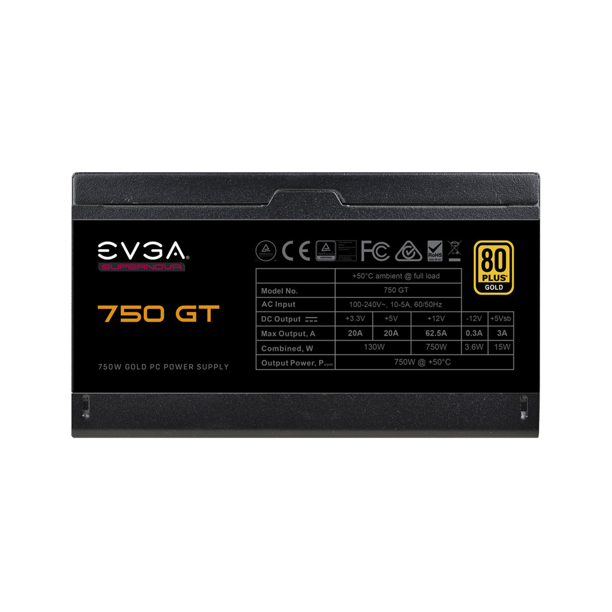 EVGA SuperNOVA 750 GT unidad de fuente de alimentación 750 W 24-pines ATX ATX Negro, 100 - 240 V, 130 W