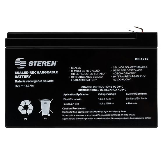 Steren BR-1212 batería recargable industrial Sealed Lead Acid (VRLA) 12000 mAh 12 V, Negro, 1 pieza(s)