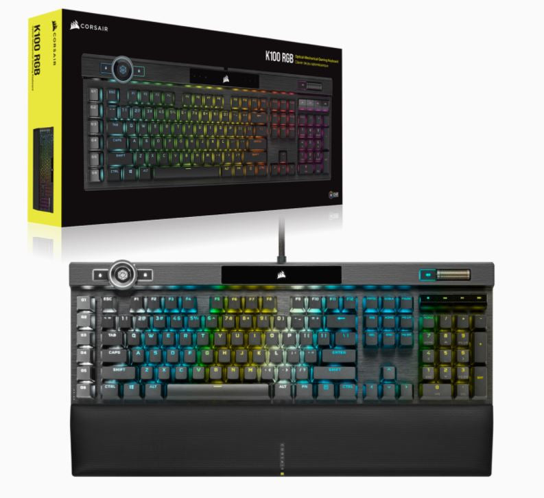 Corsair K100 RGB teclado Juego USB QWERTY Inglés de EE.UU. Negro, Alámbrico, Interruptor mecánico, LED RGB