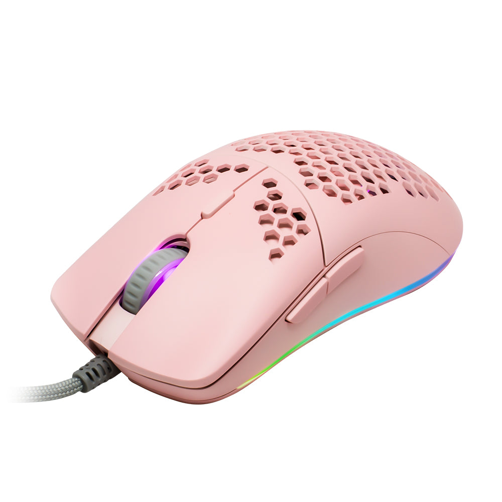 MOUSE VORAGO GAME FACTOR MOG601 ROSA OPTICO 16000 DPI 7 BOTONES ULTRALIGHT RGB