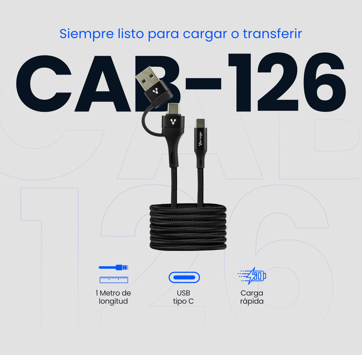 Vorago CAB-126 cable USB 1 m USB A/USB C USB C 60 W Negro