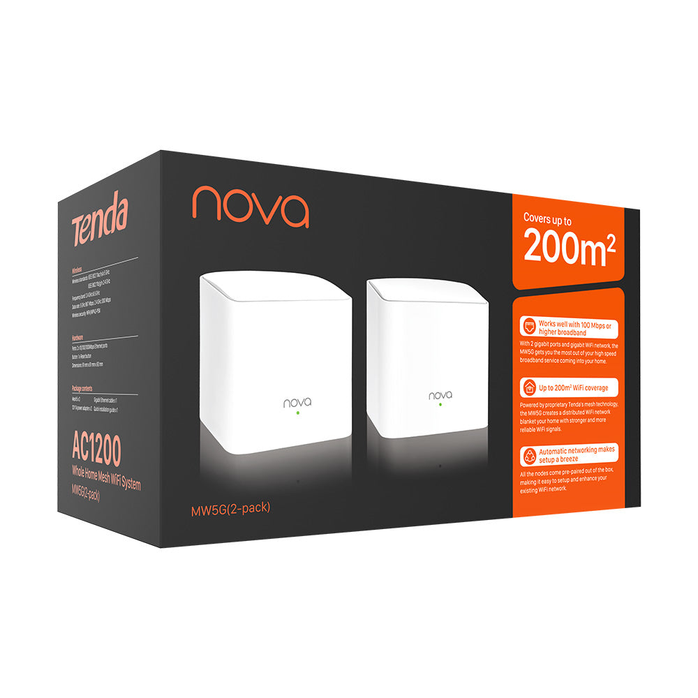 Tenda NOVA MW5G(2-PACK) sistema Wi-Fi Mesh (Wi-Fi en malla) Doble banda (2,4 GHz / 5 GHz) Wi-Fi 5 (8