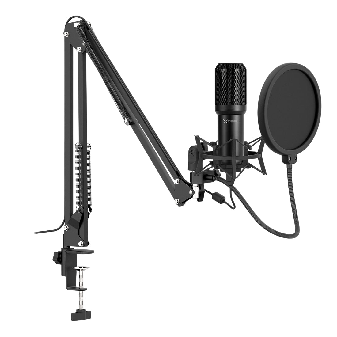 Kit de micrófono de condensador XZ-260 con filtro anti-pop soporte de brazo Conexión USB Negro