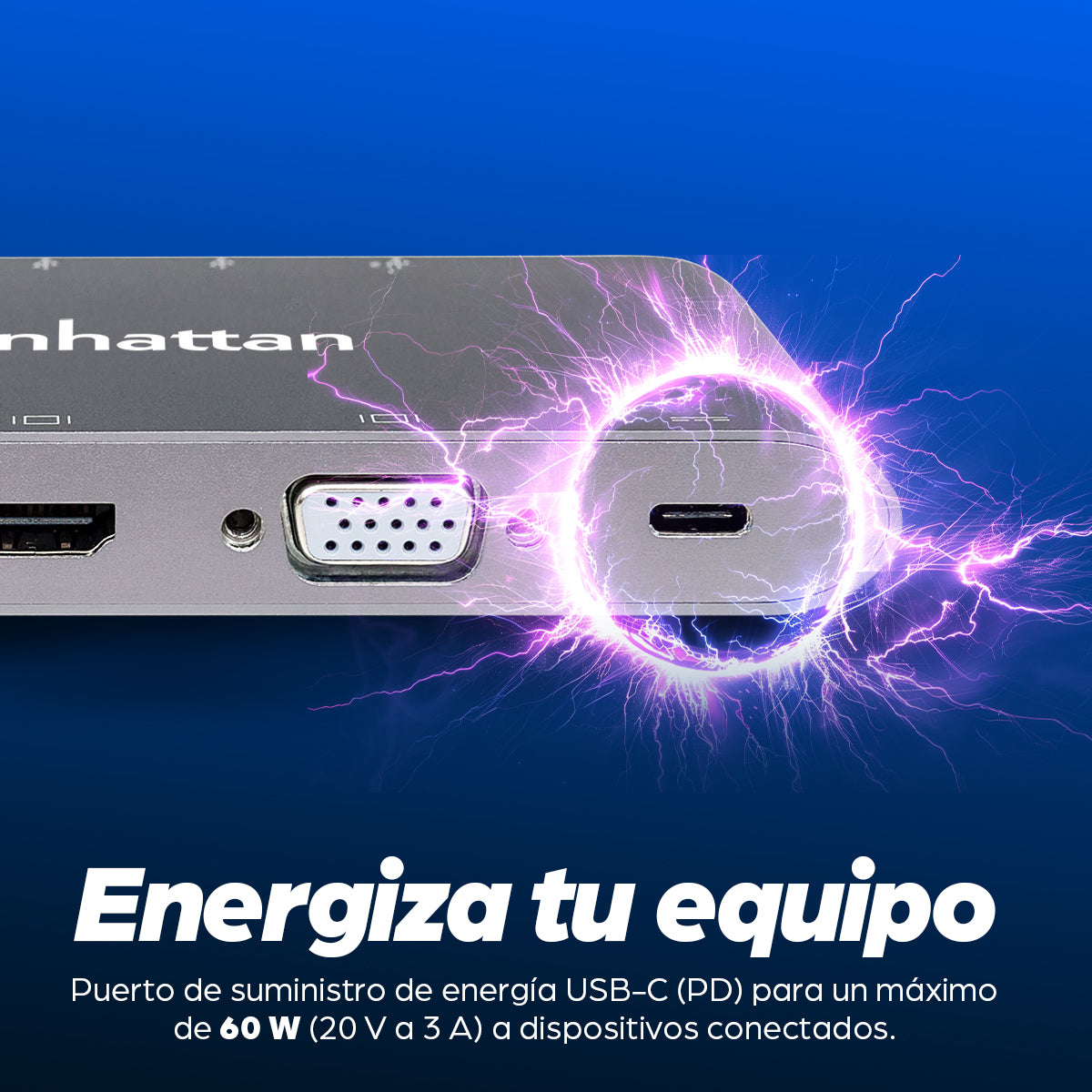 Manhattan Docking Station USB-C SuperVelocidad 7 en 1 Laptop Alámbrico USB 3.2 Gen 1 (3.1 Gen 1) Type-C 3 1