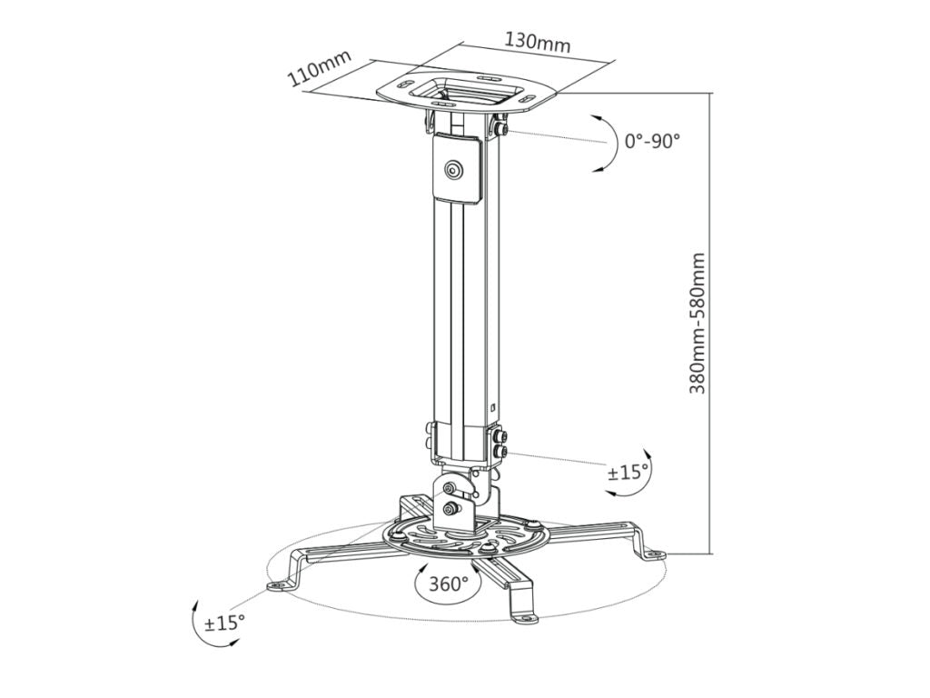 Ovaltech OVPR-580MM montaje para proyector Techo Negro, 13500 kg, Acero, Manual