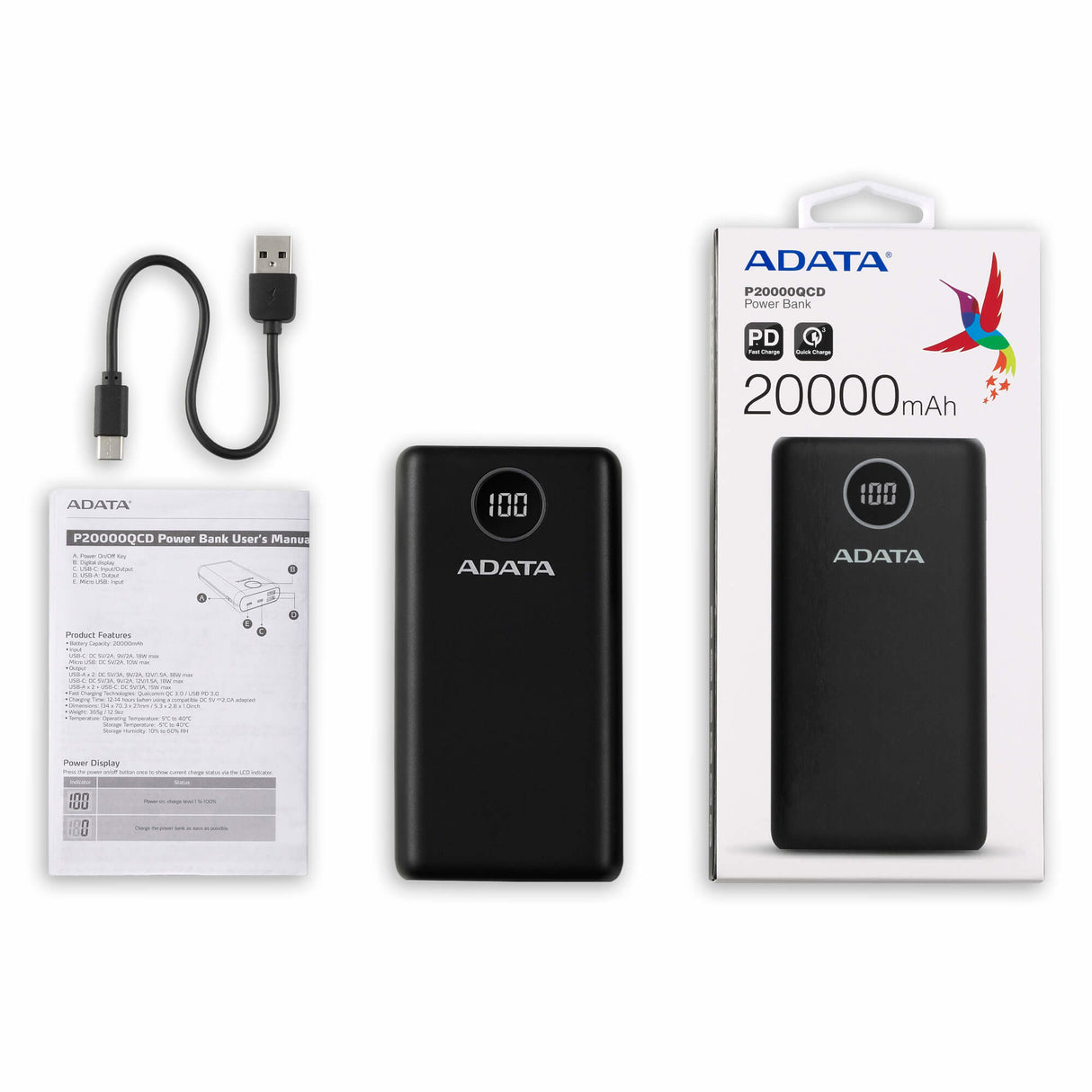 ADATA P20000QCD Polímero de litio 20000 mAh Azul