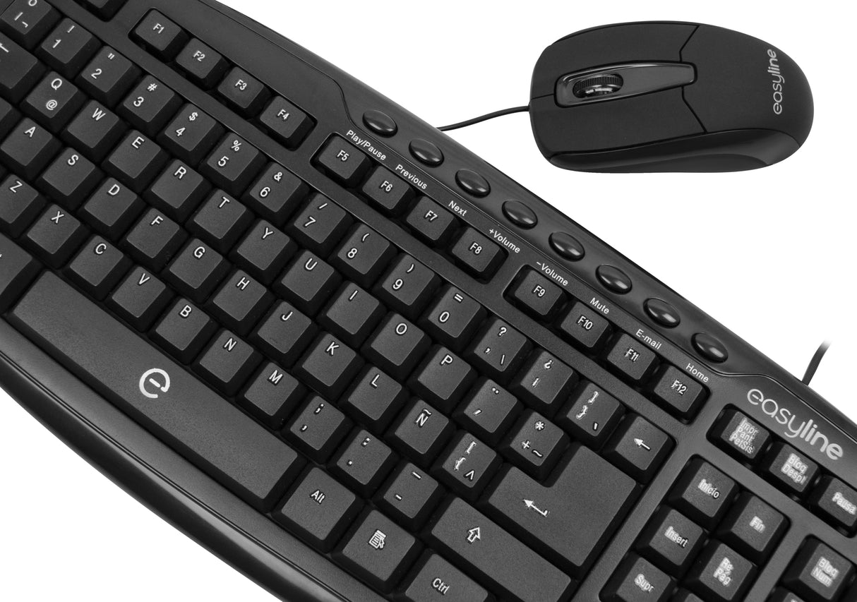 Easy Line Kit de teclado y mouse - Negro, 1000 DPI Teclados Universal Alámbrico USB