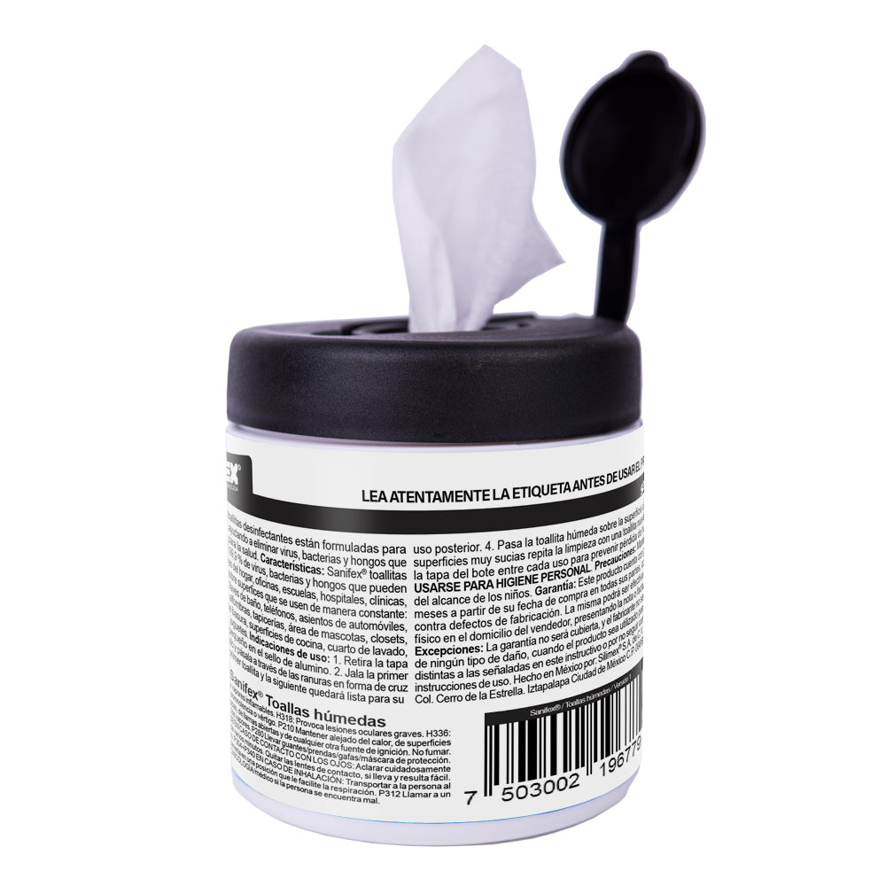 Toallas Desinfectante Sanifex, 30 Piezas, Efecto Antibacterial, 15x20cm.