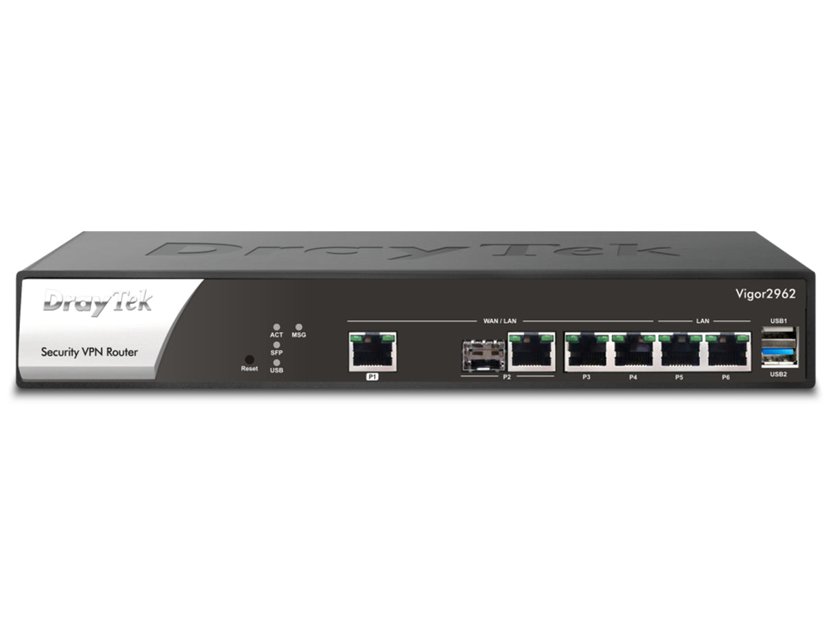 DrayTek Vigor2962 enrutador 2.5 Gigabit Ethernet Negro, Ethernet WAN, VIGOR2962