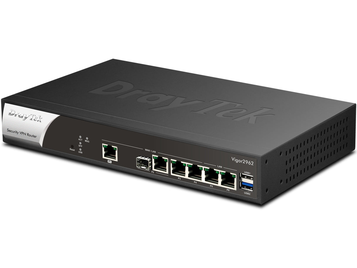 DrayTek Vigor2962 enrutador 2.5 Gigabit Ethernet Negro, Ethernet WAN, VIGOR2962