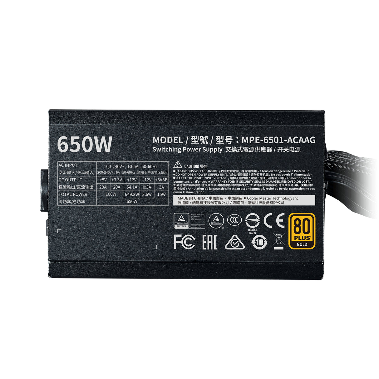 Cooler Master MWE Gold 650 - V2 unidad de fuente de alimentación 650 W 24-pines ATX ATX Negro, 90 - 264 V, Activo, 100 W
