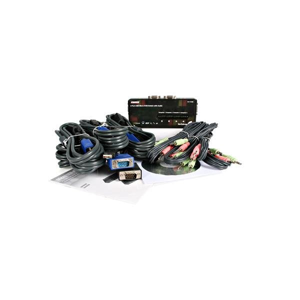 StarTech.com Juego de Conmutador Switch KVM 4 Puertos Vídeo VGA USB 2.0 con Cables y Audio interruptores kvm 4 USB VGA 5