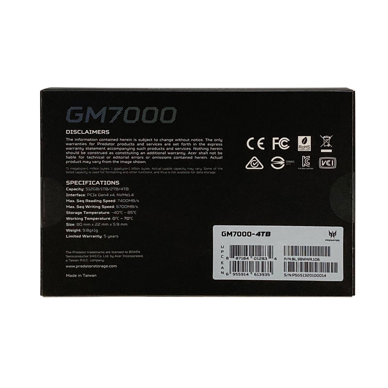 SSD Predator GM7000 4TB M.2 NVMe Gen4x4 7400MB/s PCIe 4.0 x4