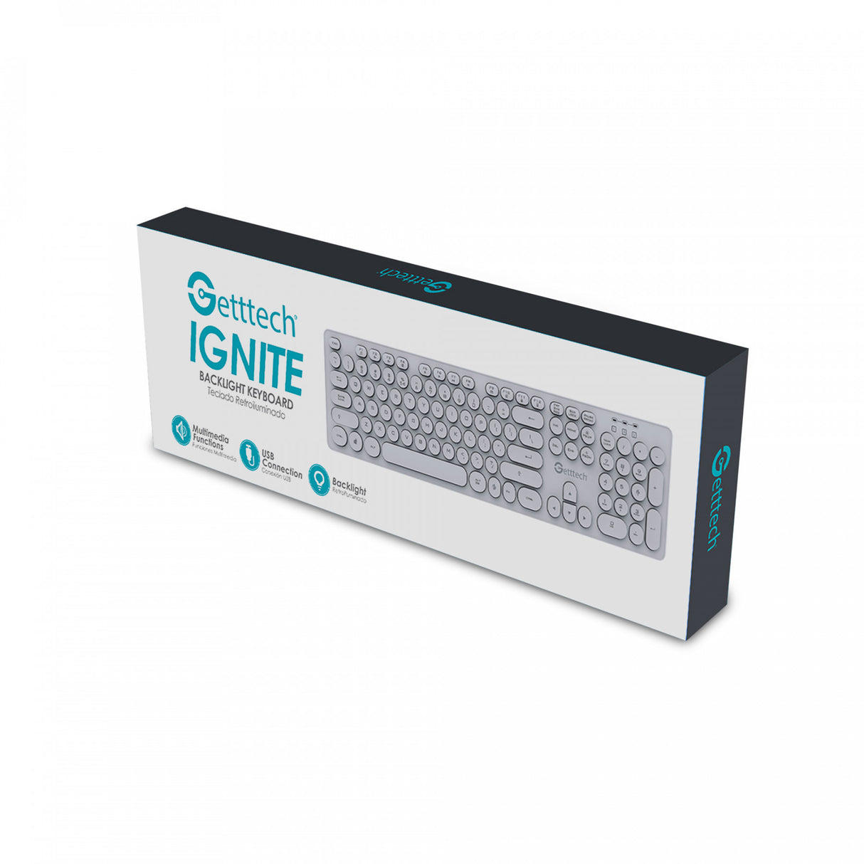 Getttech GTI-28201B teclado Hogar USB Blanco, Tamaño completo (100%), Alámbrico, Interruptor de membrana