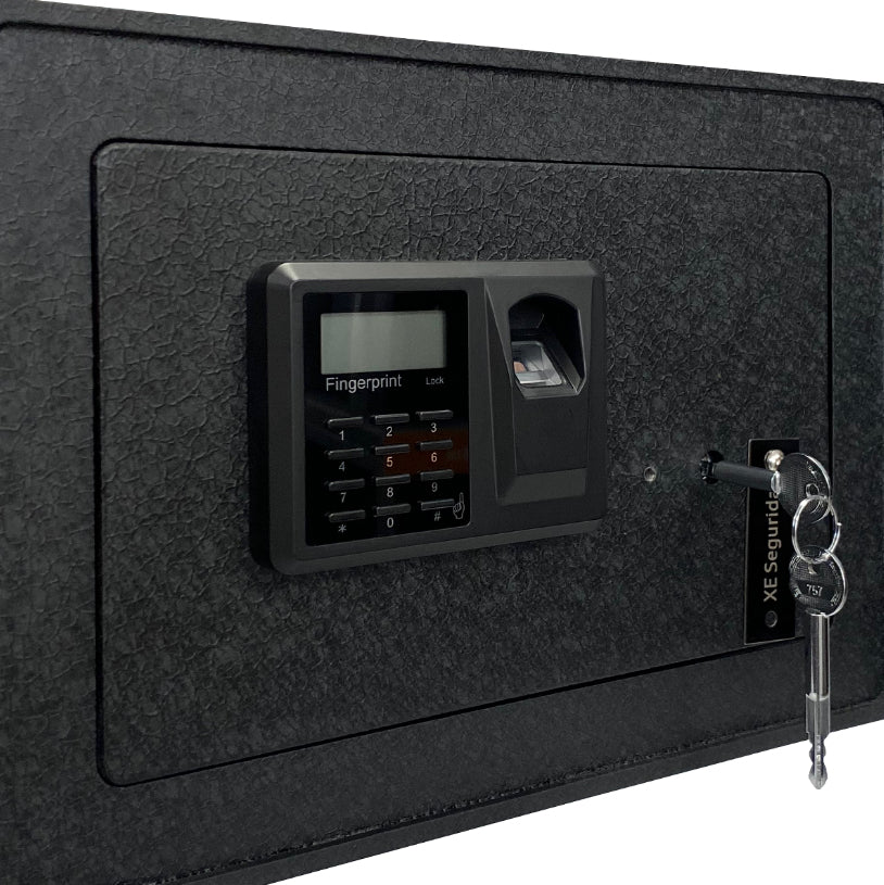 XE Seguridad CFBM-25 caja fuerte Caja fuerte portátil Negro, Lector de huellas dactilares, Llave, Cerradura con combinac