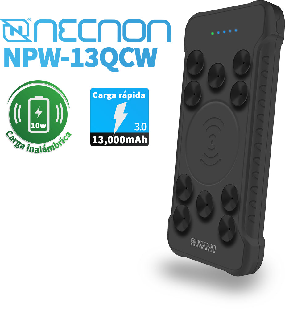 Necnon NPW-13QCW batería externa Polímero de litio 13000 mAh Negro, NPPB1301QW