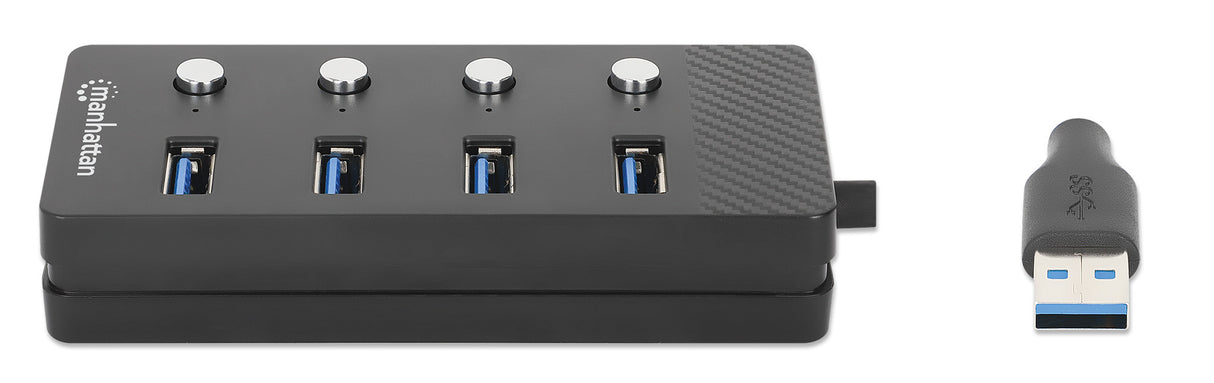 Manhattan 180887 nodo concentrador USB 3.2 Gen 1 (3.1 Gen 1) Type-A 5000 Mbit/s Negro, Acrilonitrilo butadieno estireno (ABS)