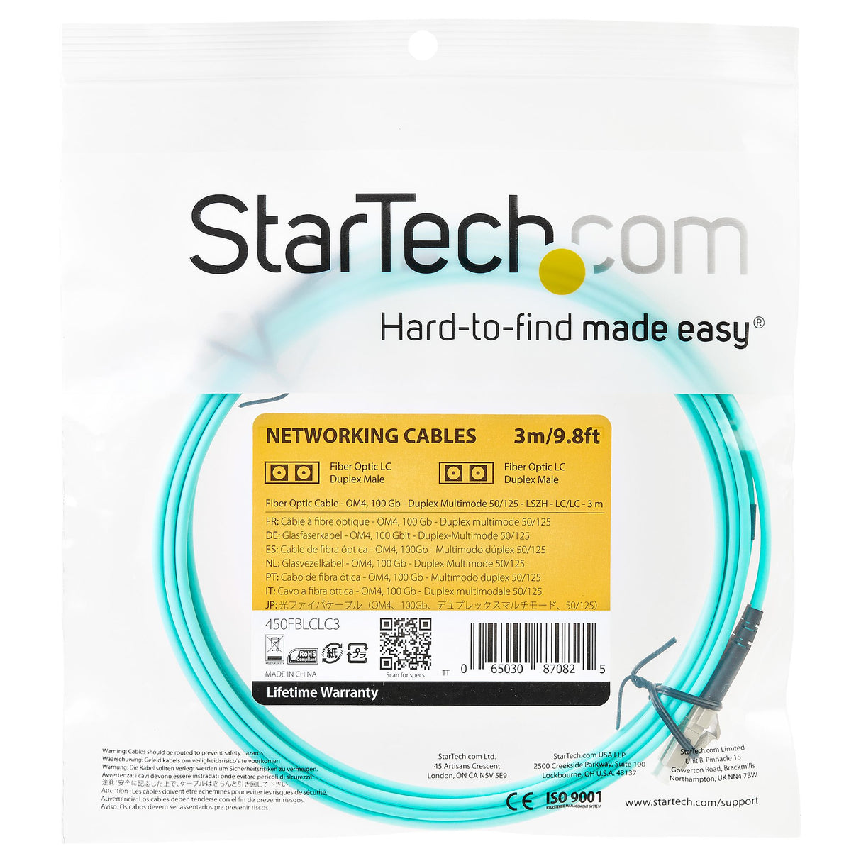 StarTech.com Cable de 3m de Fibra Óptica Multimodo LC/UPC a LC/UPC OM4 - 50/125µm - Fibra LOMMF/VCSEL - Redes de 100G - Cable LSZH - Baja Pérdida de Inserción - Low Insertion Loss Cable 3 m OM4 LC LC