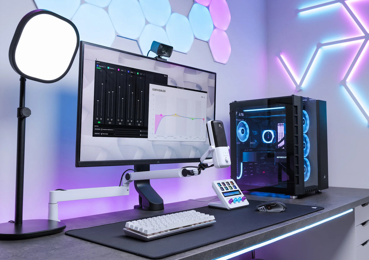 Elgato 10AAN9911 soporte para micrófonos Soporte para micrófono de radiodisfusión, Base para escritorio, Blanco, Metal