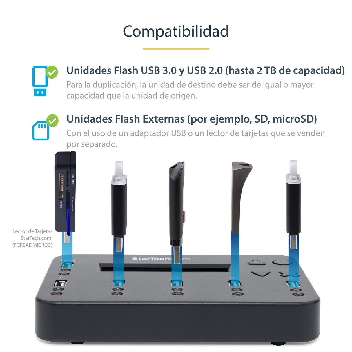 StarTech.com Clonador Autónomo 1:5 para Memorias USB - Copiador de Unidades de Memoria USB - Copia Sector por Sector de Sistema y Archivos - 1.5