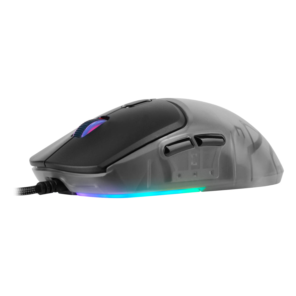 MOUSE GAME FACTOR MOG530, CARCASAS INTERCAMBIABLES, PIXART 3327, 12,000 DPI, RGB, USB, NEGRO