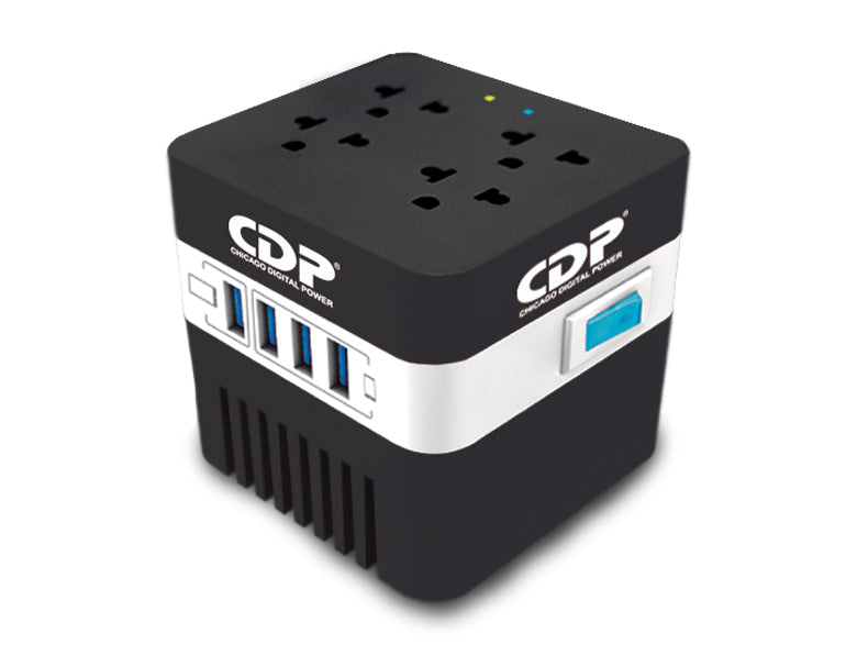 CDP RU-AVR604 600VA/300W AVR, 4 Salidas, 175 julios, 4 Puertos USB, 120 Vac Regulador de Voltaje 120 V 50/60 Hz 6 A 120 V