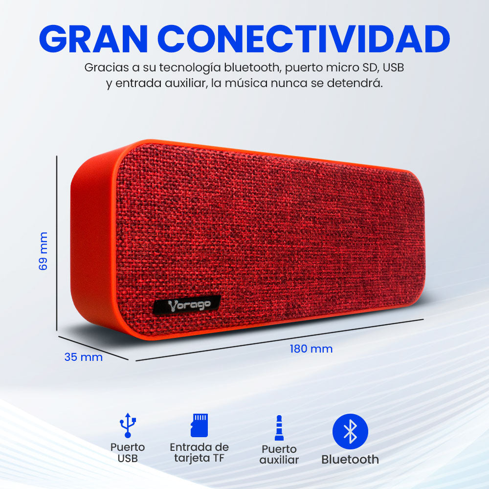BOCINA VORAGO BLUETOOTH / MSD / USB / 3.5MM TELA ROJO BSP-150 RD
