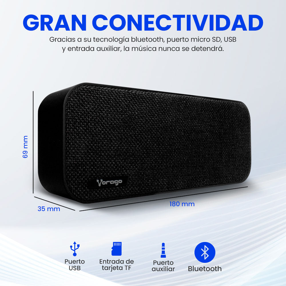 BOCINA VORAGO BLUETOOTH / MSD / USB / 3.5MM TELA NEGRO BSP-150 BK