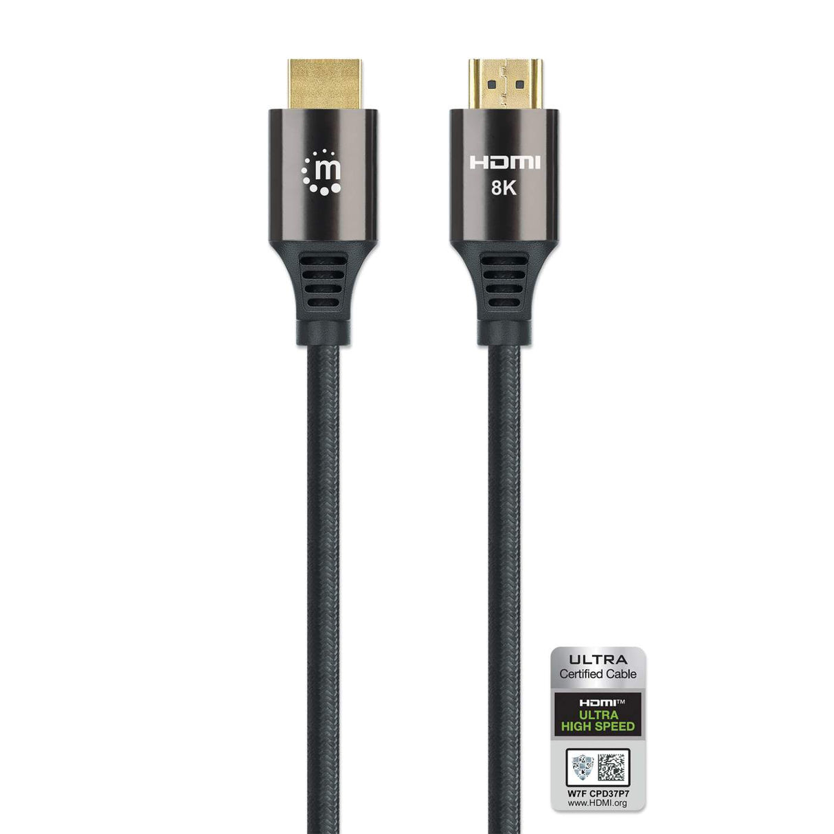 Cable Manhattan Hdmi Certificado Ultra Alta Velocidad 8K A 60Hz/4K A 120Hz C/Ethernet 1M Color Negro - 355933 FullOffice.com