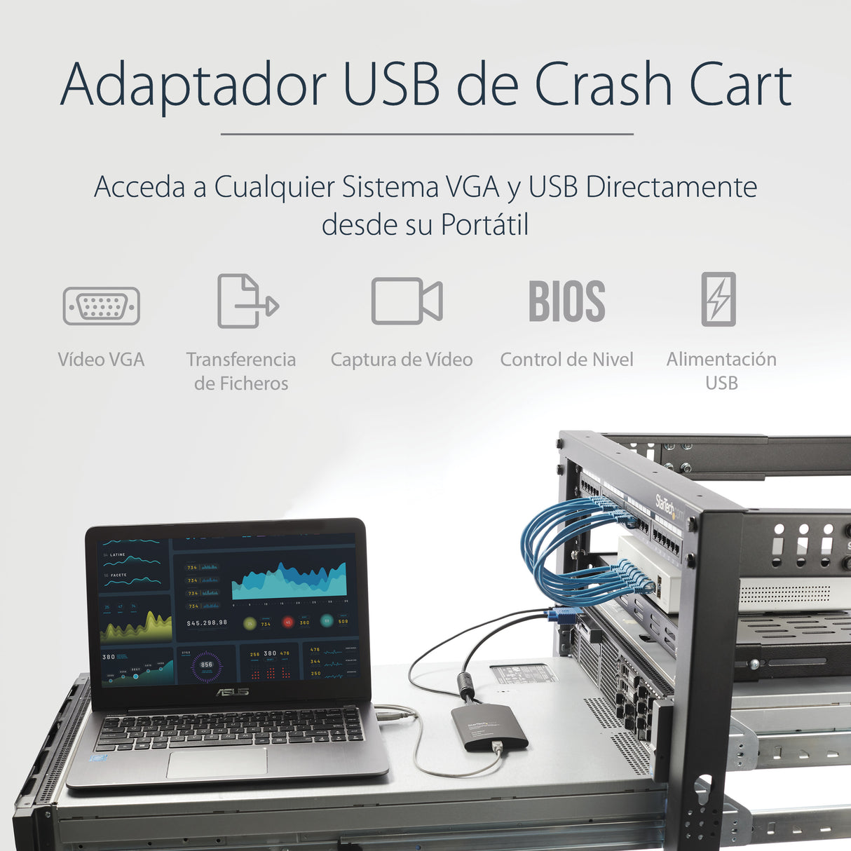 StarTech.com Adaptador Crash Cart USB con Transferencia de Ficheros y Captura de Vídeo Interruptores KVM 1 USB Full HD