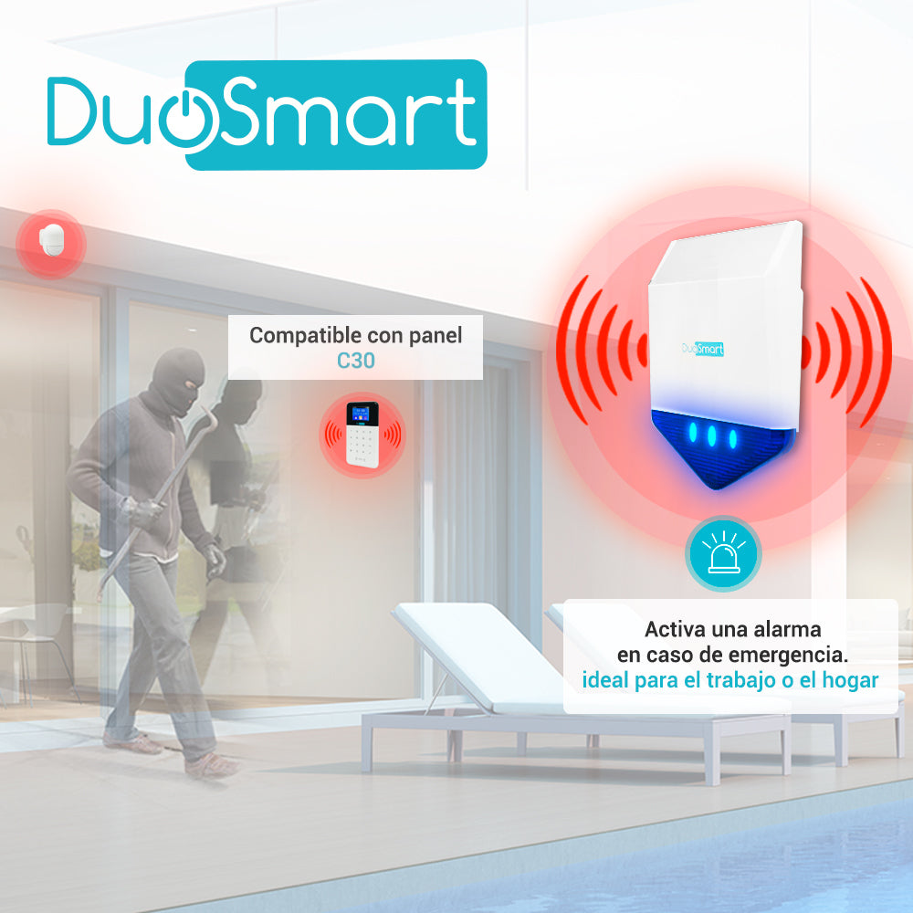 DuoSmart CSIREN1 sirena Sirena inalámbrica Interior / exterior Azul, Blanco, Reemplazo de batería