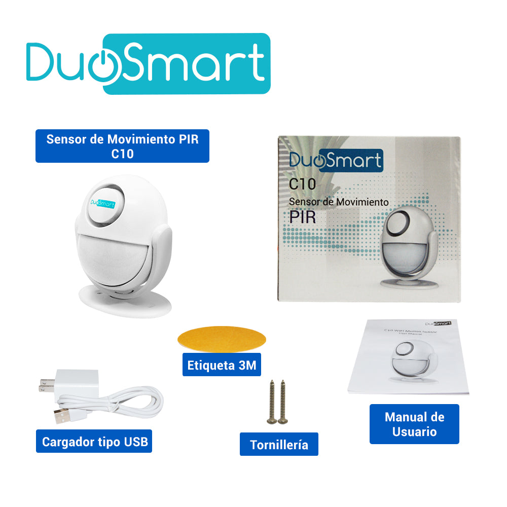 DuoSmart C10 detector de movimiento Sensor infrarrojo pasivo (PIR) Inalámbrico Techo/pared Blanco, 110°, 120 Db