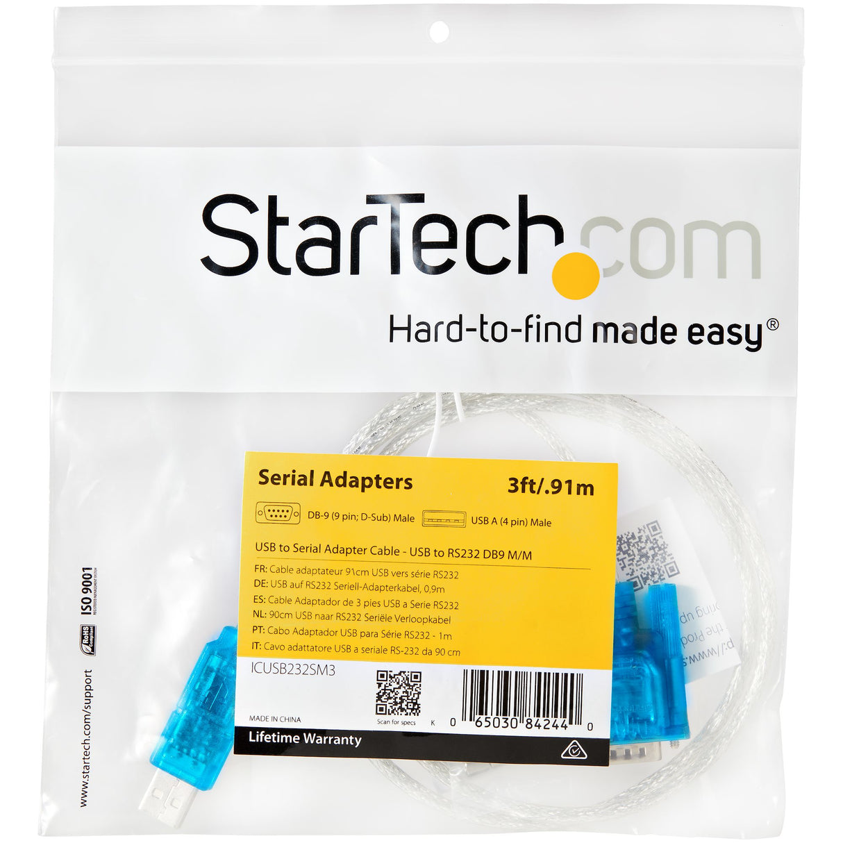 StarTech.com Cable Adaptador 0,9m USB a Puerto Serie Serial RS232 DB9 PC Mac Linux Cable DB-9 USB 2.0 A Macho Macho