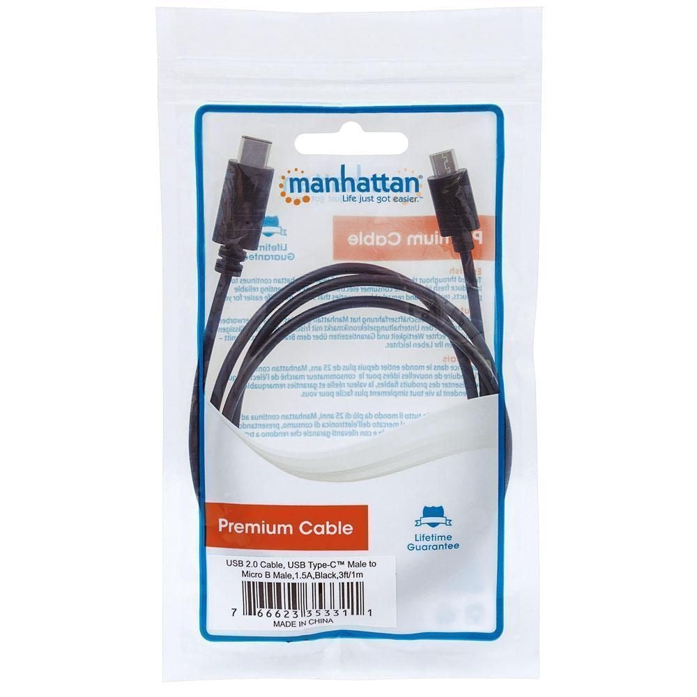 Manhattan 1m, USB 2.0 Micro-B/USB C Cable USB 2.0 USB C Micro-USB B Macho