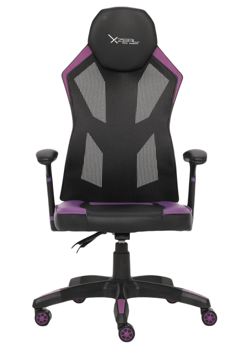 XZEAL XZ30 Silla universal para juegos asiento acolchado Negro, Púrpura, 150 kg, respaldo de malla, Acero