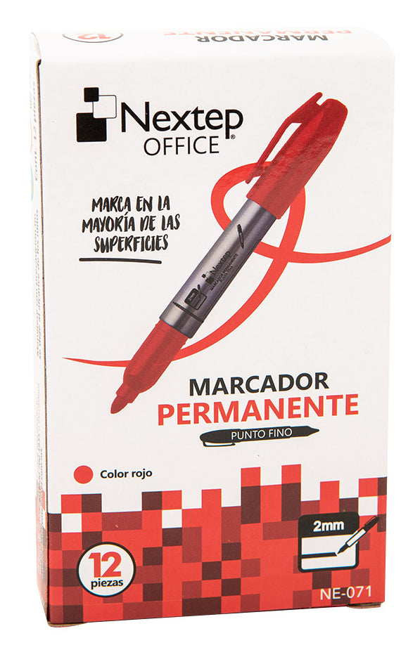 MARCADOR PERMANENTE NEXTEP PUNTO FINO 2MM ROJO C/12 PZAS
