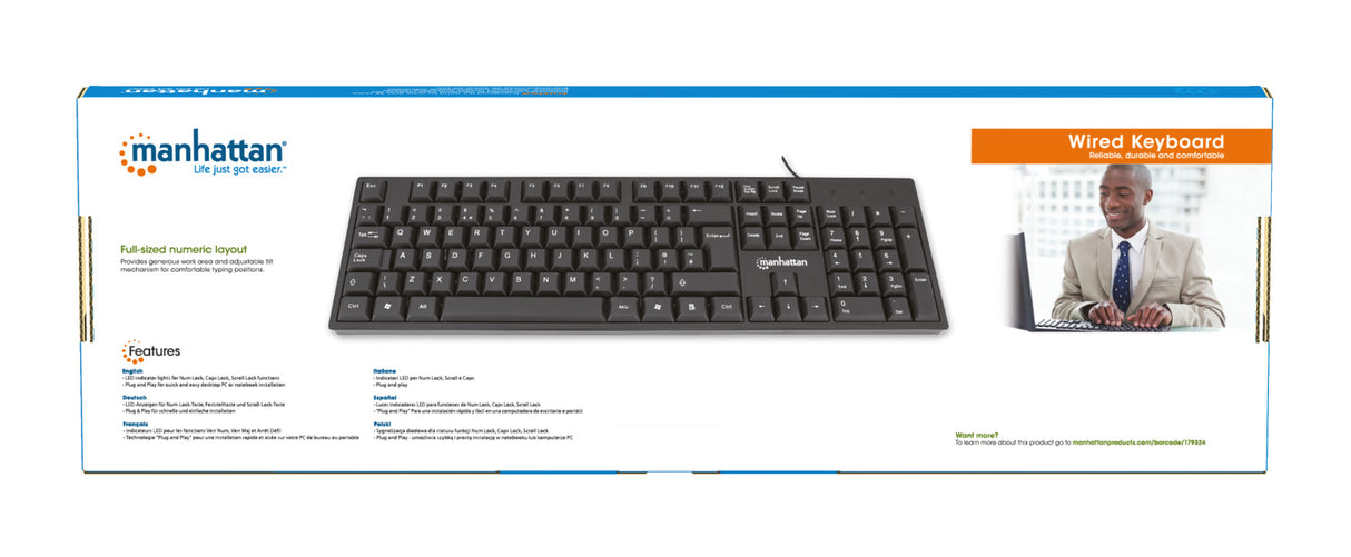 Manhattan 179324 Teclado Oficina Alámbrico USB Interruptor mecánico